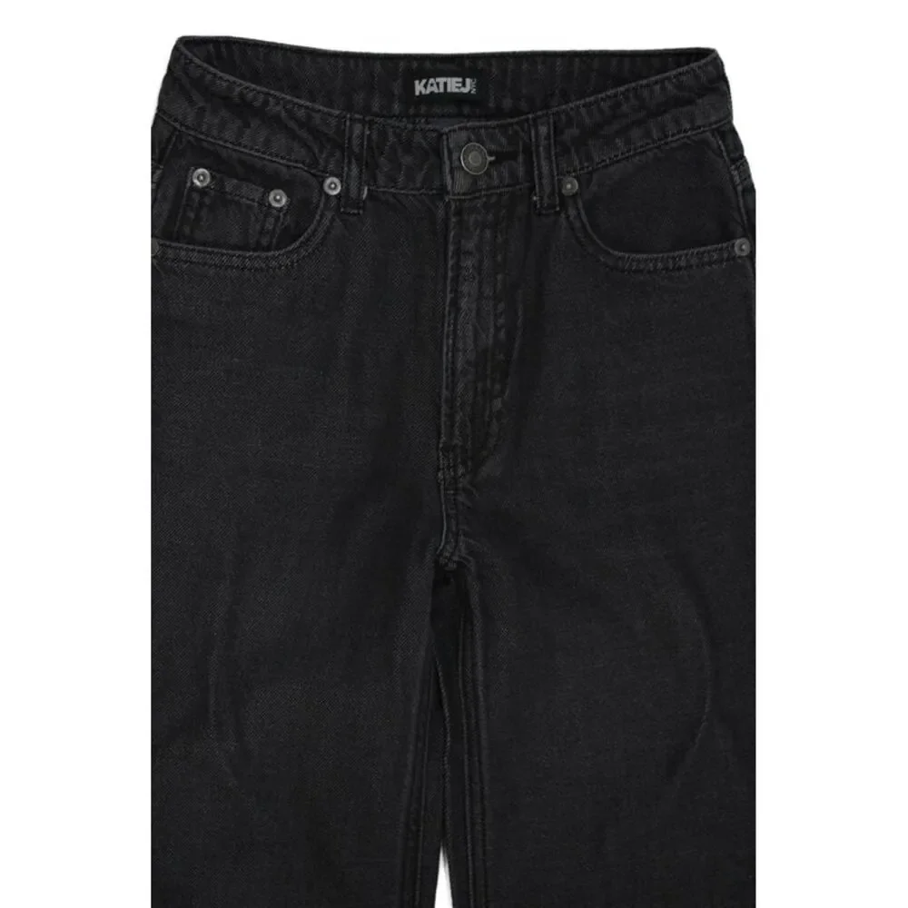 Katie J Childrens Girls Wide Leg High Rise Jeans Black Cotton Size 14